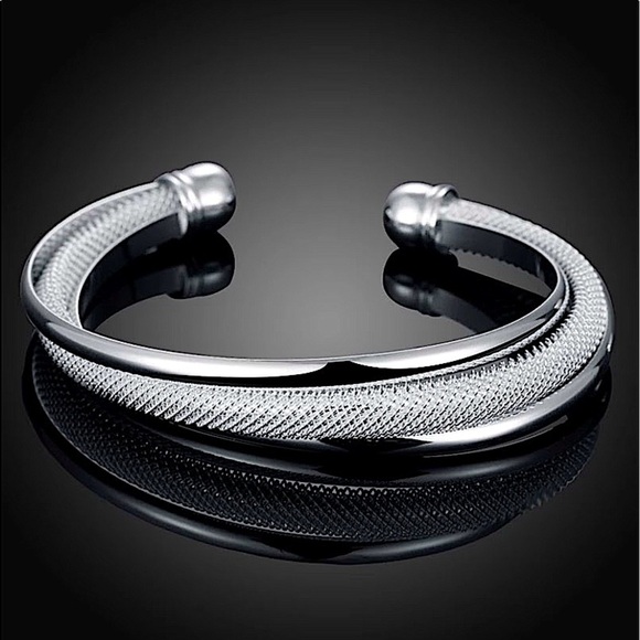 Sterling Silver Mesh Bangle Cuff Bracelet - Picture 2 of 12